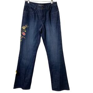 Liz Claiborne Boot Cut Floral Boho Embroidered Jeans Sz 6